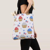 Patriottische Vlag Ster Cupcakes Rood Wit Blauw Tote Bag (Dichtbij)