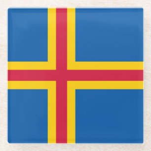 Patriottische vlag van Åland-eilanden Glazen Onderzetter