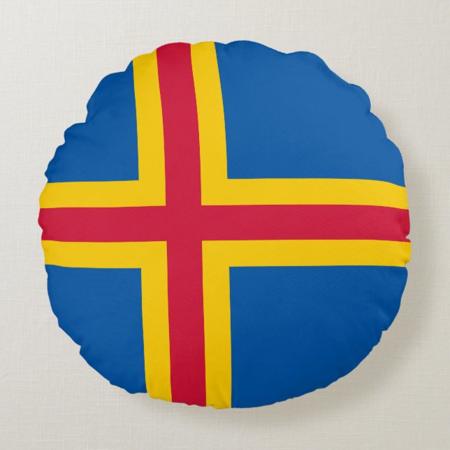 Patriottische vlag van Åland-eilanden Rond Kussen (Voorkant)