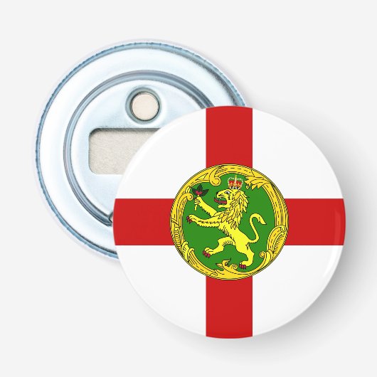 Patriottische vlag van Alderney Button Flesopener (Voorkant)