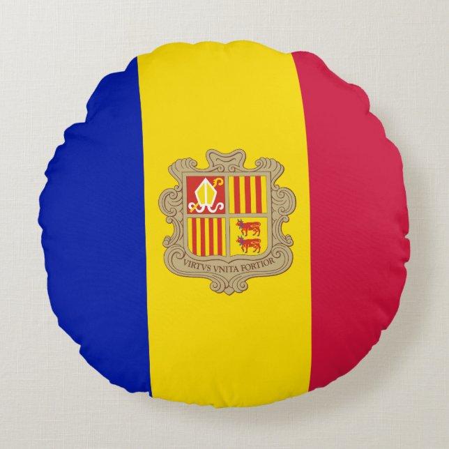 Patriottische vlag van Andorra Rond Kussen (Voorkant)