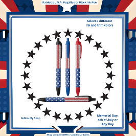 Patriottische vlag van de V.S.A. Blauw of Zwarte Inkt Pen