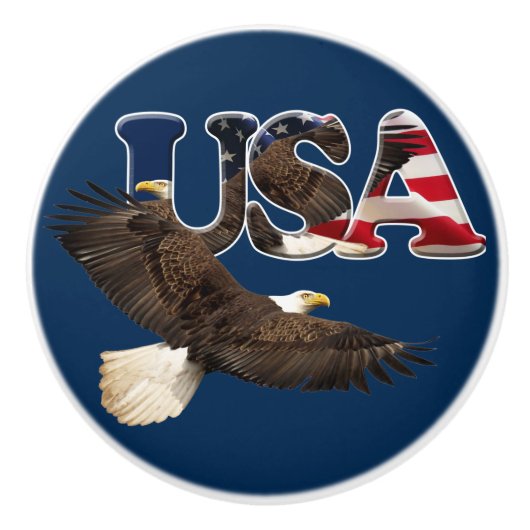 Patriottische Vlag van de Verenigde Staten en Bald Keramische Knop (Voorkant)