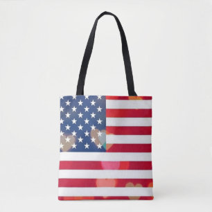 Patriottische Vlag van de VS met Kleurrijke Harte Tote Bag