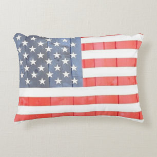Patriottische Vlag van de VS op houten hek Accent Kussen