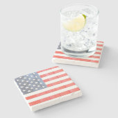 Patriottische Vlag van de VS op houten hek Stenen Onderzetter (Zijkant)