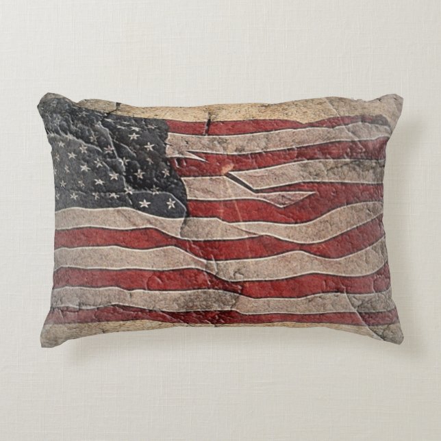  Patriottische Vlag van de VS op stenen muur Accent Kussen (Voorkant)