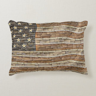 Patriottische Vlag van de VS op stenen muur Accent Kussen