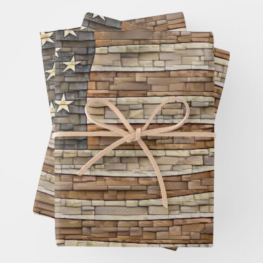  Patriottische Vlag van de VS op stenen muur Inpakpapier Vel (In situ)