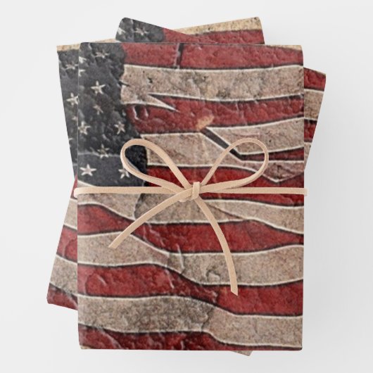  Patriottische Vlag van de VS op stenen muur Inpakpapier Vel (In situ)