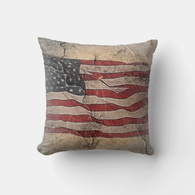  Patriottische Vlag van de VS op stenen muur Kussen (Voorkant)