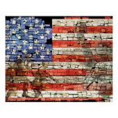  Patriottische Vlag van de VS op stenen muur Perfect Poster (Voorkant)