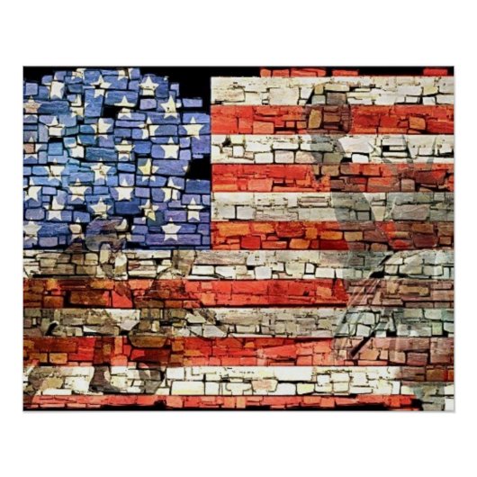 Patriottische Vlag van de VS op stenen muur Perfect Poster (Voorkant)