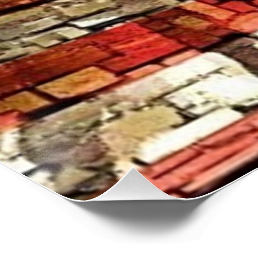  Patriottische Vlag van de VS op stenen muur Perfect Poster (Hoek)