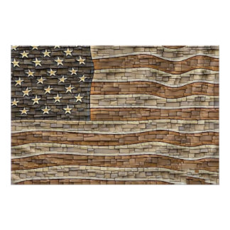 Patriottische Vlag van de VS op stenen muur Perfect Poster