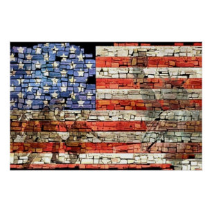  Patriottische Vlag van de VS op stenen muur Perfect Poster