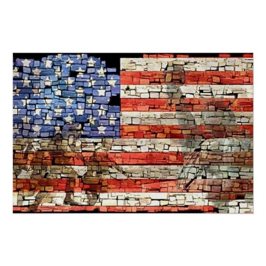  Patriottische Vlag van de VS op stenen muur Perfect Poster (Voorkant)