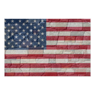  Patriottische Vlag van de VS op stenen muur Perfect Poster