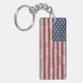 Patriottische Vlag van de VS op stenen muur Sleutelhanger (Voorkant Links)