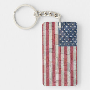 Patriottische Vlag van de VS op stenen muur Sleutelhanger