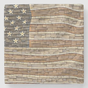  Patriottische Vlag van de VS op stenen muur Stenen Onderzetter