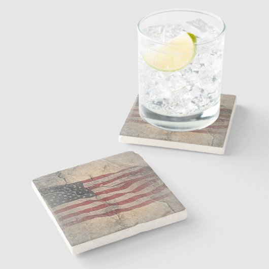  Patriottische Vlag van de VS op stenen muur Stenen Onderzetter (Zijkant)