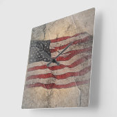  Patriottische Vlag van de VS op stenen muur Vierkante Klok (Hoek)