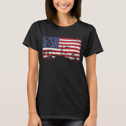 Patriottische vlag van olievelden met oliepompinst t-shirt (Voorkant)
