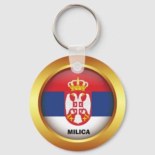 Patriottische vlag van Servië Sleutelhanger (Voorkant)