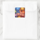 Patriottische Vlag Vuurwerk Vierkante Sticker (Tas)