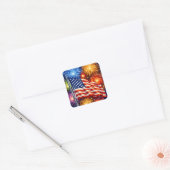 Patriottische Vlag Vuurwerk Vierkante Sticker (Envelop)