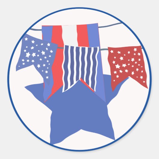 Patriottische Vlaggenlijsten en Ster Ronde Sticker (Voorkant)