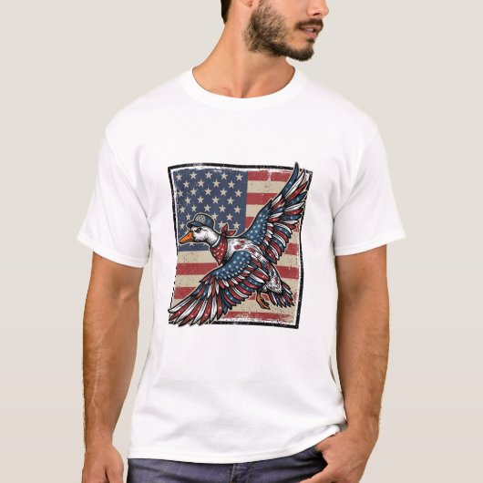 Patriottische vliegende eend vintage graveer shirt (Voorkant)