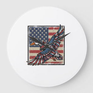 Patriottische vliegende eend vintage graveer shirt grote klok