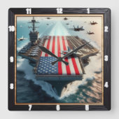 Patriottische Vliegtuig Carrier Jets Vierkante Klok (Voorkant)