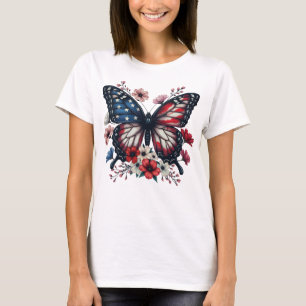 Patriottische vlinder 4 juli Floral USA Vlag T-shirt