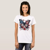 Patriottische vlinder 4 juli Floral USA Vlag T-shirt (Voorkant volledig)