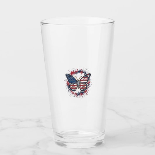 Patriottische Vlinder Vintage Gravure Vector Ontwe Glas (Voorkant)
