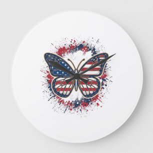 Patriottische Vlinder Vintage Gravure Vector Ontwe Grote Klok