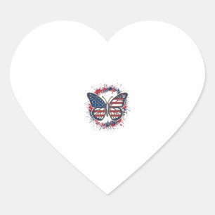 Patriottische Vlinder Vintage Gravure Vector Ontwe Hart Sticker