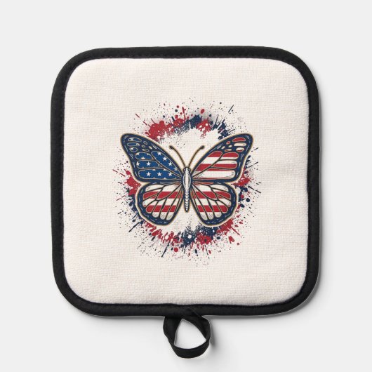 Patriottische Vlinder Vintage Gravure Vector Ontwe Pannenlap (Voorkant)