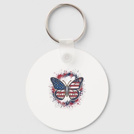 Patriottische Vlinder Vintage Gravure Vector Ontwe Sleutelhanger (Voorkant)