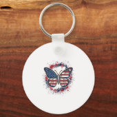 Patriottische Vlinder Vintage Gravure Vector Ontwe Sleutelhanger (Voorkant)