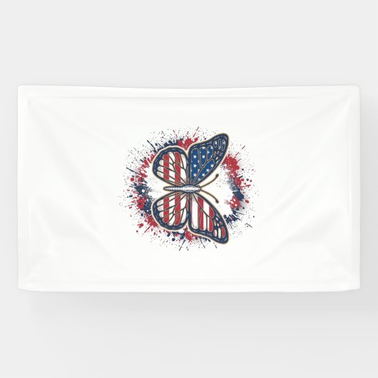Patriottische Vlinder Vintage Gravure Vector Ontwe Spandoek (Horizontaal)