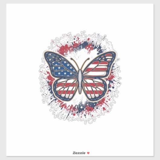 Patriottische Vlinder Vintage Gravure Vector Ontwe Sticker (Vel)