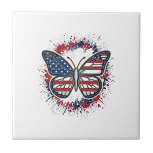 Patriottische Vlinder Vintage Gravure Vector Ontwe Tegeltje