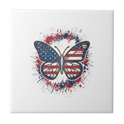Patriottische Vlinder Vintage Gravure Vector Ontwe Tegeltje (Voorkant)