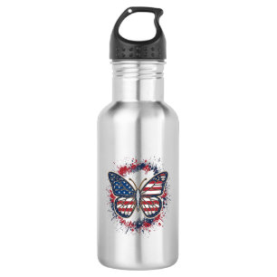 Patriottische Vlinder Vintage Gravure Vector Ontwe Waterfles