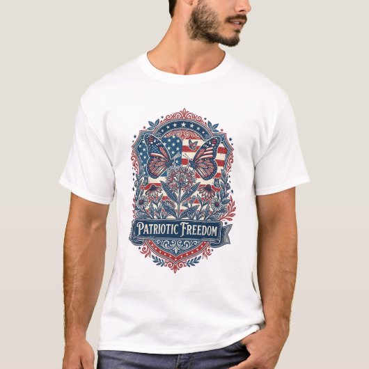 Patriottische Vlindertuin Vector Grafische T-shirt (Voorkant)
