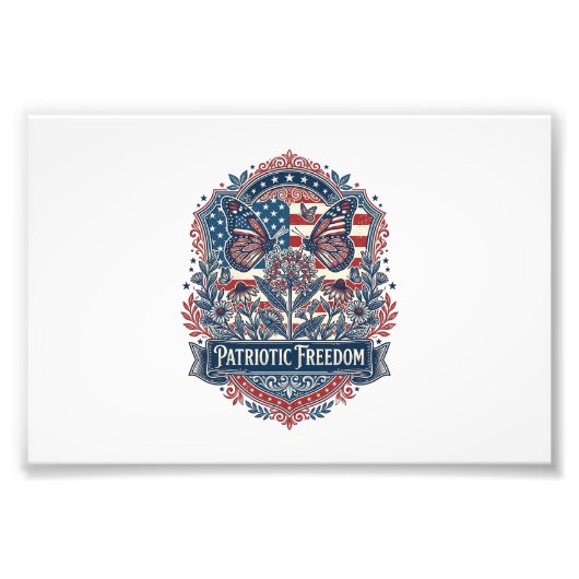 Patriottische Vlindertuin Vector Grafische T-shirt Foto Afdruk (Voorkant)